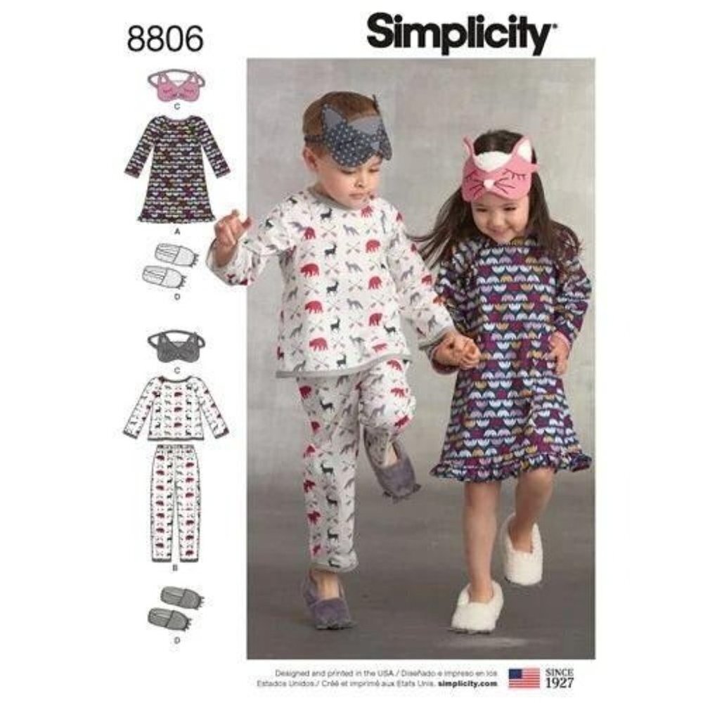 Simplicity Sewing‎ Pattern 10695 8806 Dress Top Pants Eye Mask Slippers Sz 3-8
